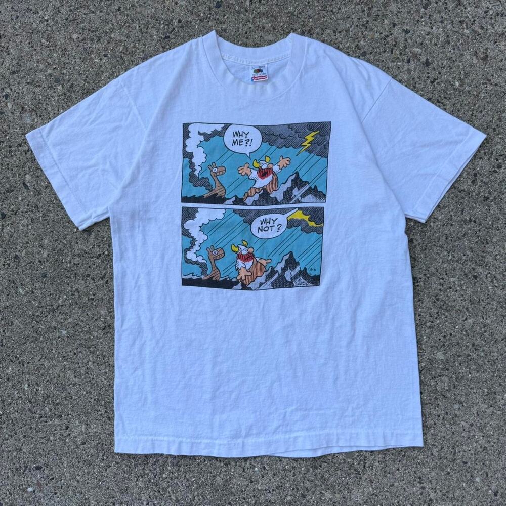 Vintage 90s Hägar the Horrible “Why Me?” Parody   Comic T Shirt